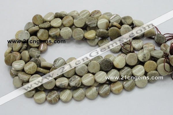 CFA19 15.5 inches 15mm twisted coin chrysanthemum agate beads