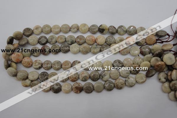 CFA228 15.5 inches 12mm flat round chrysanthemum agate beads