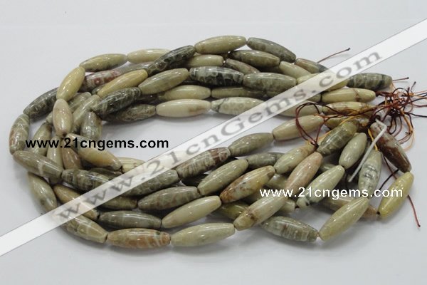CFA24 15.5 inches 10*30mm rice chrysanthemum agate gemstone beads