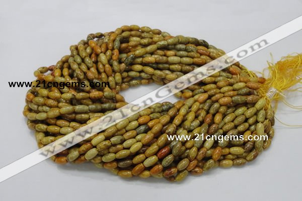 CFA35 15.5 inches 6*10mm rice yellow chrysanthemum agate beads