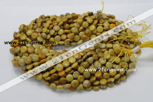 CFA40 15.5 inches 10mm flat round yellow chrysanthemum agate beads