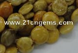 CFA41 15.5 inches 12mm flat round yellow chrysanthemum agate beads