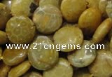 CFA42 15.5 inches 15mm flat round yellow chrysanthemum agate beads