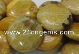 CFA44 15.5 inches 25mm flat round yellow chrysanthemum agate beads