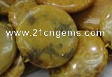 CFA45 15.5 inches 30mm flat round yellow chrysanthemum agate beads