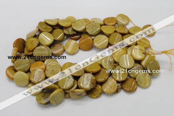 CFA56 15.5 inches 20mm twisted coin yellow chrysanthemum agate beads