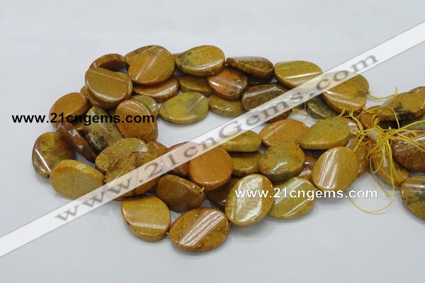 CFA60 15.5 inches 22*30mm twisted oval yellow chrysanthemum agate