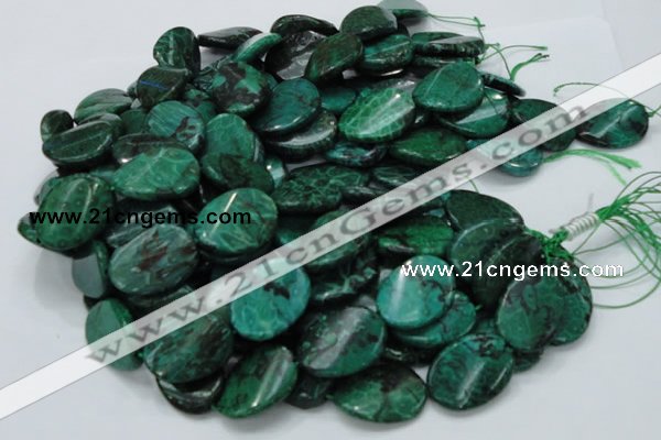 CFA74 15.5 inches 22*30mm twisted oval green chrysanthemum agate beads