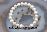 CFB1001 9mm - 10mm potato white freshwater pearl & lavender amethyst stretchy bracelet