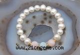 CFB1009 9mm - 10mm potato white freshwater pearl & morganite stretchy bracelet