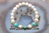 CFB1029 9mm - 10mm potato white freshwater pearl & blue sea sediment jasper stretchy bracelet