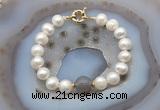 CFB1035 Hand-knotted 9mm - 10mm potato white freshwater pearl & grey agate bracelet