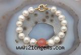 CFB1055 Hand-knotted 9mm - 10mm potato white freshwater pearl & cherry quartz bracelet