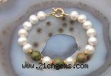 CFB1064 Hand-knotted 9mm - 10mm potato white freshwater pearl & unakite bracelet