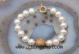 CFB1067 Hand-knotted 9mm - 10mm potato white freshwater pearl & picture jasper bracelet