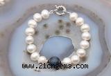 CFB1071 Hand-knotted 9mm - 10mm potato white freshwater pearl & blue tiger eye bracelet