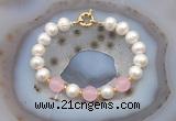 CFB1082 Hand-knotted 9mm - 10mm potato white freshwater pearl & candy jade bracelet