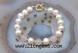 CFB1083 Hand-knotted 9mm - 10mm potato white freshwater pearl & candy jade bracelet