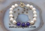 CFB1087 Hand-knotted 9mm - 10mm potato white freshwater pearl & candy jade bracelet