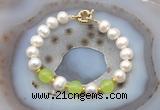 CFB1092 Hand-knotted 9mm - 10mm potato white freshwater pearl & candy jade bracelet