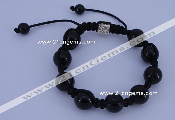 CFB549 12mm round black agate with alloy beads adjustable bracelet