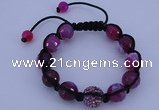 CFB553 12mm faceted round agate with rhinestone beads adjustable bracelet