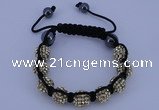 CFB555 10mm round rhinestone with hematite beads adjustable bracelet