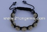 CFB555 10mm round rhinestone with hematite beads adjustable bracelet