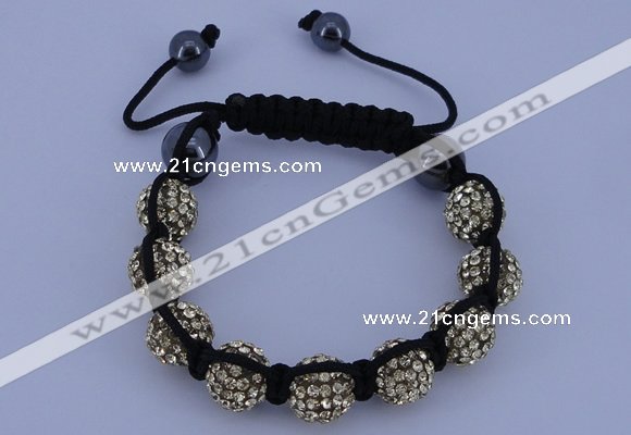 CFB555 10mm round rhinestone with hematite beads adjustable bracelet