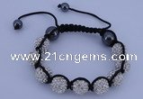 CFB560 12mm round rhinestone with hematite beads adjustable bracelet