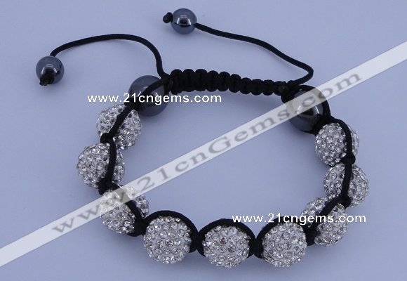 CFB560 12mm round rhinestone with hematite beads adjustable bracelet