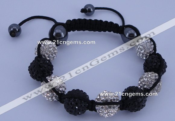 CFB562 12mm round rhinestone with hematite beads adjustable bracelet
