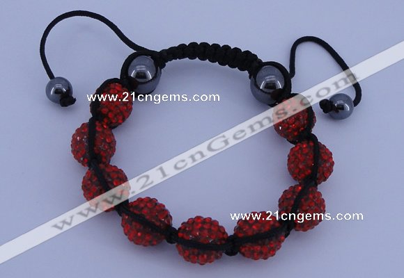 CFB564 12mm round rhinestone with hematite beads adjustable bracelet
