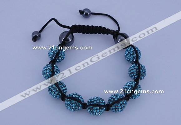 CFB565 12mm round rhinestone with hematite beads adjustable bracelet
