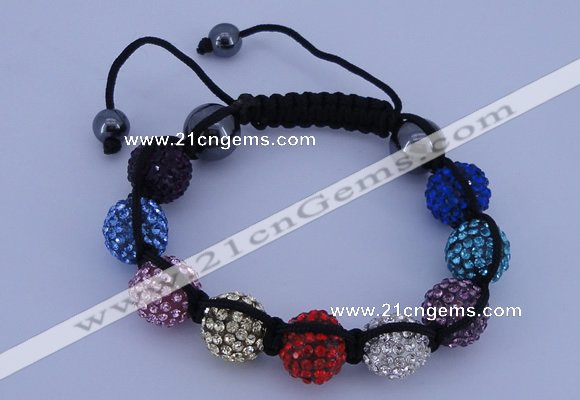 CFB567 12mm round rhinestone with hematite beads adjustable bracelet