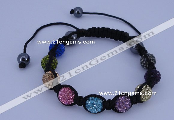 CFB571 10mm round rhinestone with hematite beads adjustable bracelet