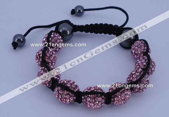 CFB575 12mm round rhinestone with hematite beads adjustable bracelet