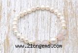 CFB600 6-7mm potato white freshwater pearl & rose quartz stretchy bracelet