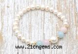 CFB601 6-7mm potato white freshwater pearl & morganite stretchy bracelet