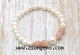 CFB605 6-7mm potato white freshwater pearl & moonstone stretchy bracelet