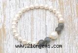 CFB603 6-7mm potato white freshwater pearl & smoky quartz stretchy bracelet