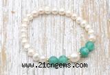 CFB610 6-7mm potato white freshwater pearl & peafowl agate stretchy bracelet