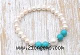 CFB613 6-7mm potato white freshwater pearl & turquoise stretchy bracelet