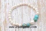 CFB614 6-7mm potato white freshwater pearl & blue sea sediment jasper stretchy bracelet