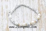 CFB702 faceted rondelle white howlite & potato white freshwater pearl stretchy bracelet