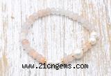 CFB711 faceted rondelle pink aventurine & potato white freshwater pearl stretchy bracelet