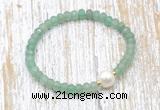 CFB712 faceted rondelle green aventurine & potato white freshwater pearl stretchy bracelet