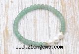 CFB713 faceted rondelle green aventurine & potato white freshwater pearl stretchy bracelet