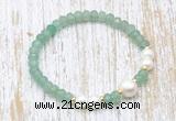 CFB714 faceted rondelle green aventurine & potato white freshwater pearl stretchy bracelet