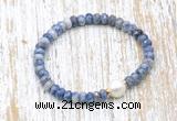 CFB718 faceted rondelle blue spot stone & potato white freshwater pearl stretchy bracelet